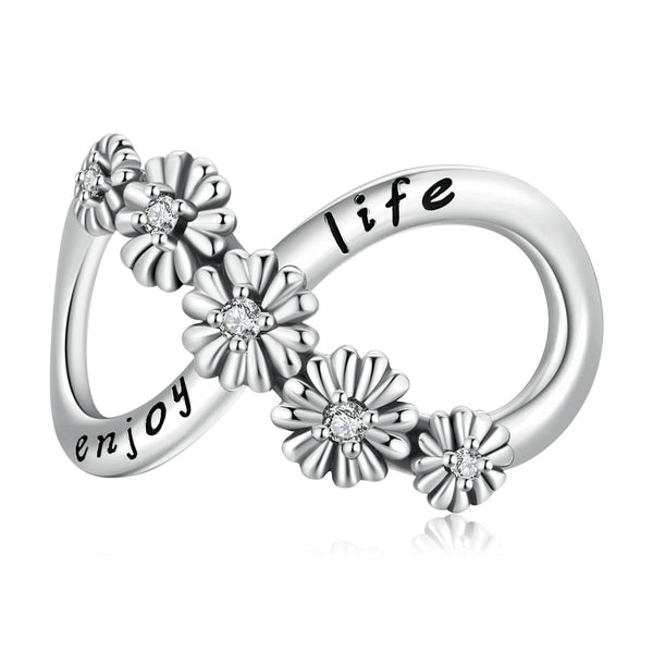 Infinity Enjoy Life Sterling Silver Zircon CZ Bead Charm Bracelet Necklace