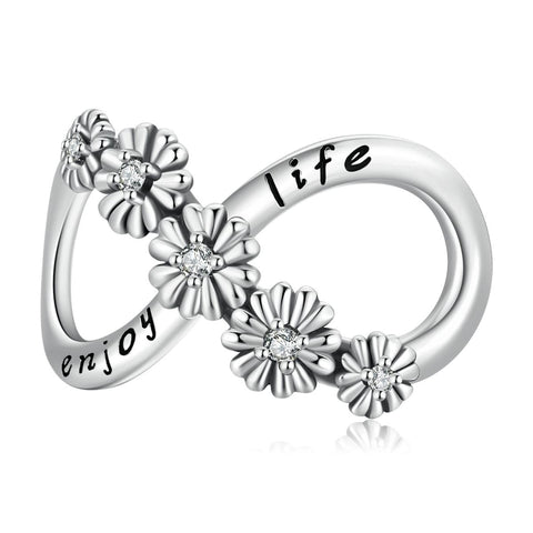 Infinity Enjoy Life Sterling Silver Zircon CZ Bead Charm Bracelet Necklace