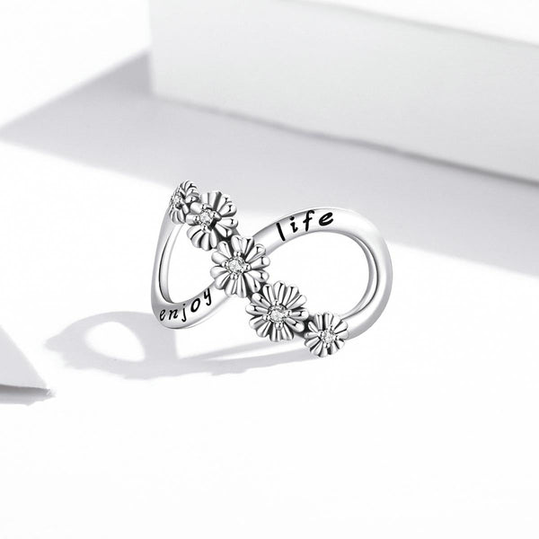 Infinity Enjoy Life Sterling Silver Zircon CZ Bead Charm Bracelet Necklace