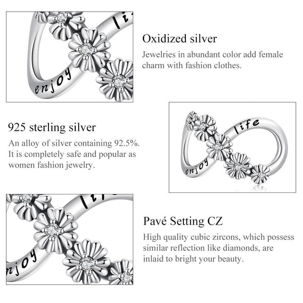 Infinity Enjoy Life Sterling Silver Zircon CZ Bead Charm Bracelet Necklace