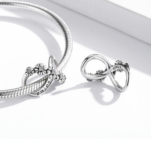 Infinity Enjoy Life Sterling Silver Zircon CZ Bead Charm Bracelet Necklace