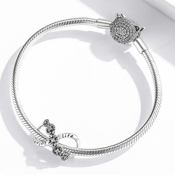 Infinity Enjoy Life Sterling Silver Zircon CZ Bead Charm Bracelet Necklace