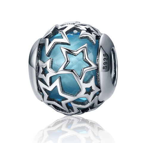 Starry Sky Blue Glass Sterling Silver Spacer Bead Charm Bracelet Necklace