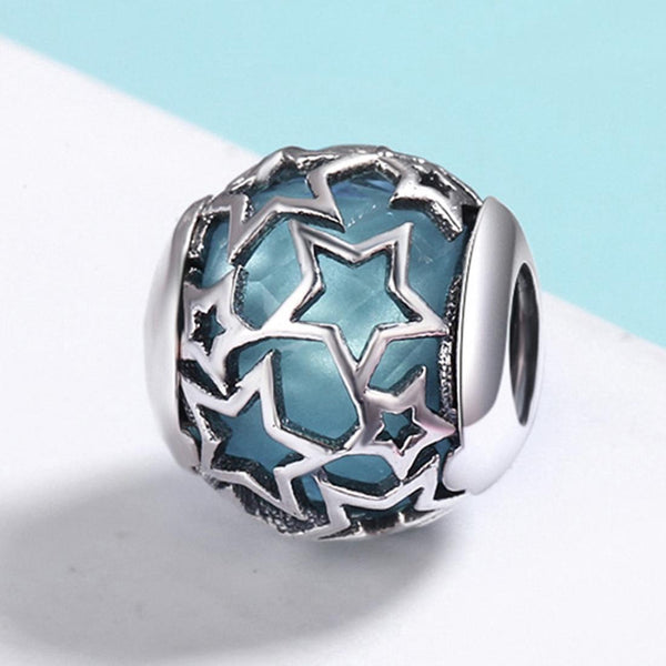 Starry Sky Blue Glass Sterling Silver Spacer Bead Charm Bracelet Necklace