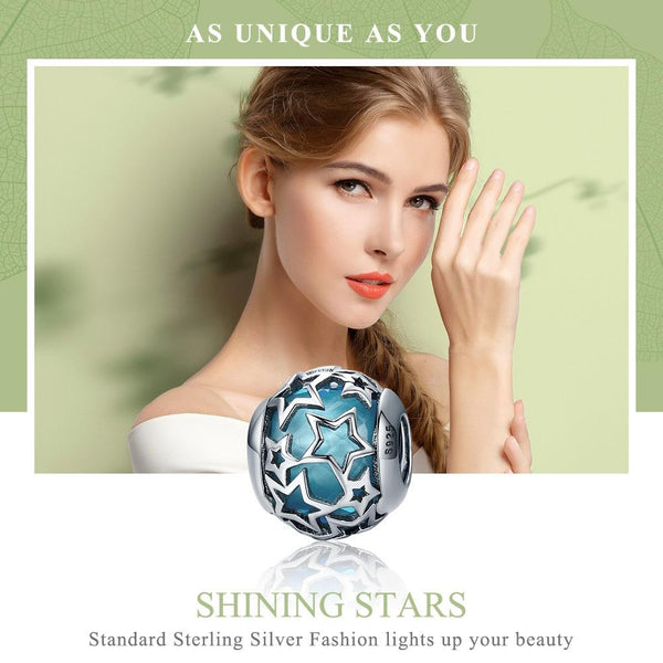 Starry Sky Blue Glass Sterling Silver Spacer Bead Charm Bracelet Necklace