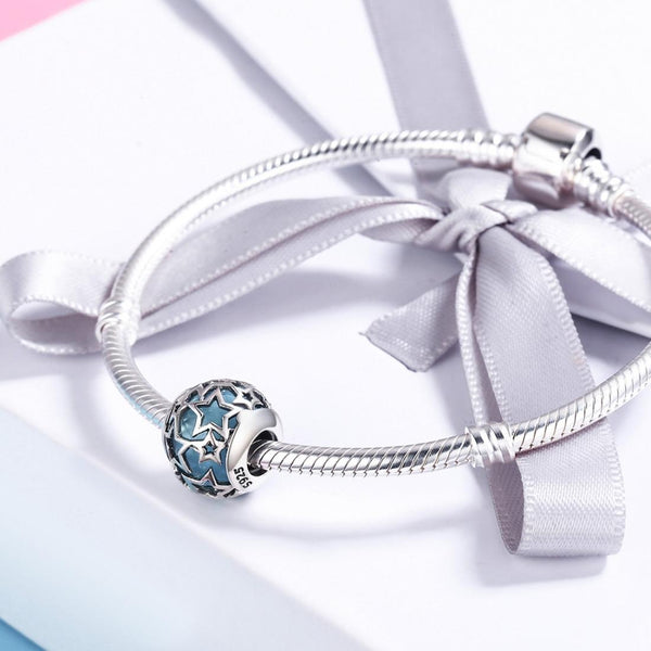 Starry Sky Blue Glass Sterling Silver Spacer Bead Charm Bracelet Necklace