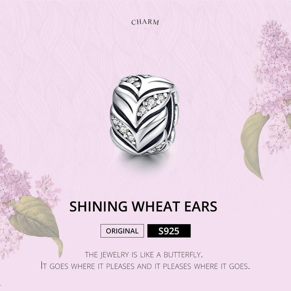 Wheat Ears Sterling Silver Zircon CZ Spacer Bead Charm Pendant Bracelet Necklace