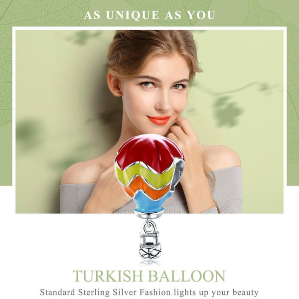 Hot Air Balloon Enamel Sterling Silver Bead Charm Bracelet Necklace