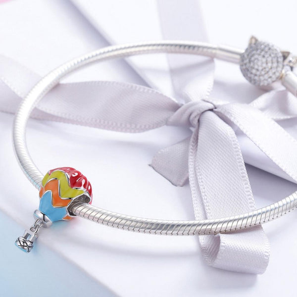 Hot Air Balloon Enamel Sterling Silver Bead Charm Bracelet Necklace