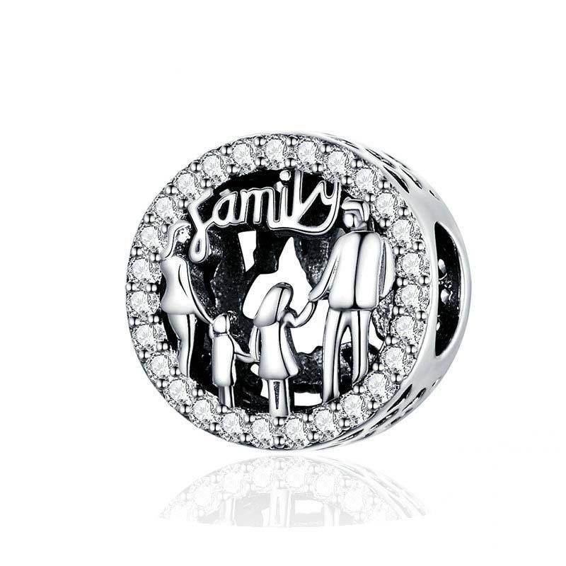 Family Sterling Silver Zircon CZ Bead Charm Bracelet Necklace
