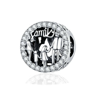 Family Sterling Silver Zircon CZ Bead Charm Bracelet Necklace