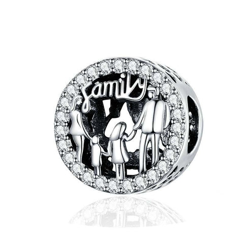 Family Sterling Silver Zircon CZ Bead Charm Bracelet Necklace