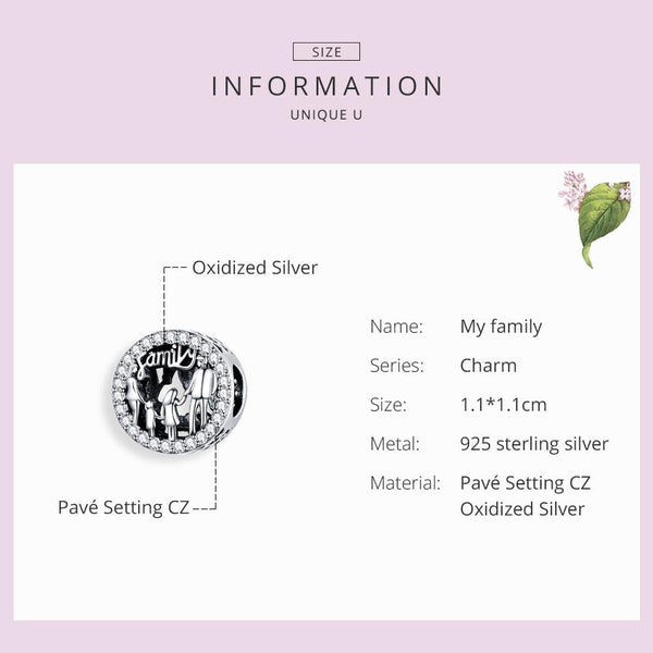Family Sterling Silver Zircon CZ Bead Charm Bracelet Necklace