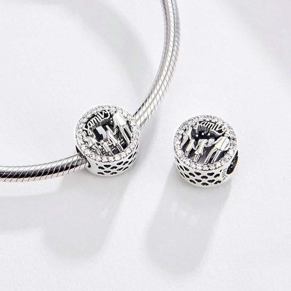Family Sterling Silver Zircon CZ Bead Charm Bracelet Necklace