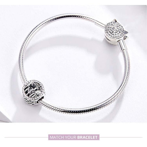 Family Sterling Silver Zircon CZ Bead Charm Bracelet Necklace