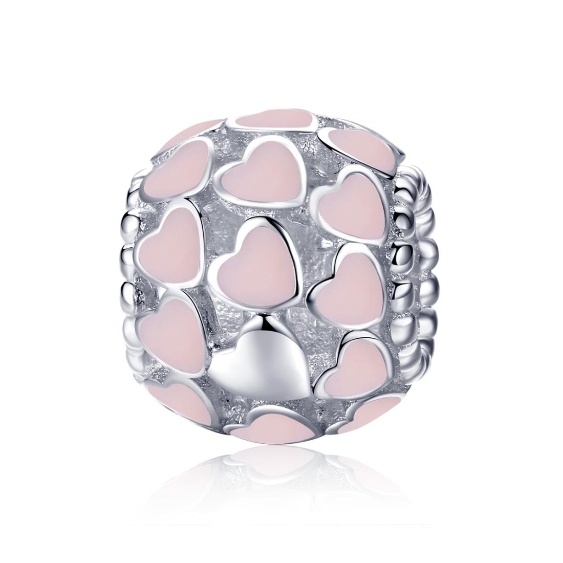 Pink Hearts Enamel Sterling Silver Spacer Bead Charm Pendant Bracelet Necklace