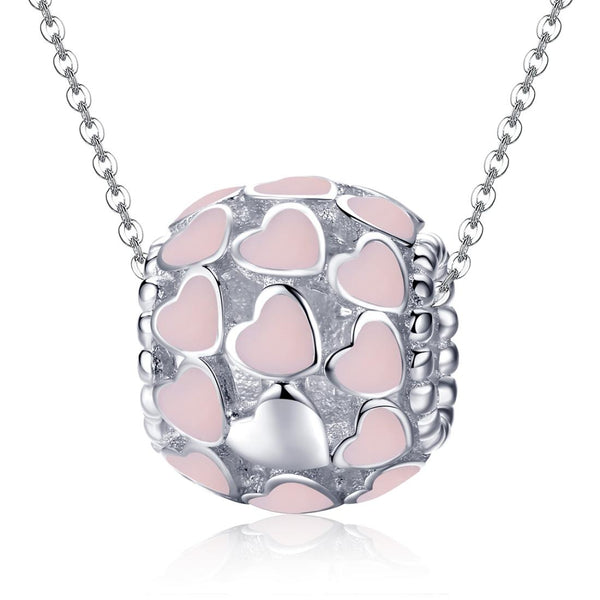 Pink Hearts Enamel Sterling Silver Spacer Bead Charm Pendant Bracelet Necklace