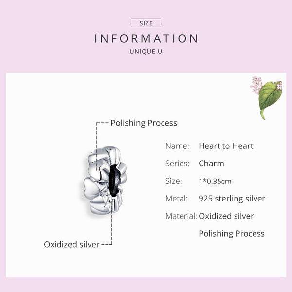 Love Hearts Sterling Silver Spacer Bead Charm Pendant Bracelet Necklace