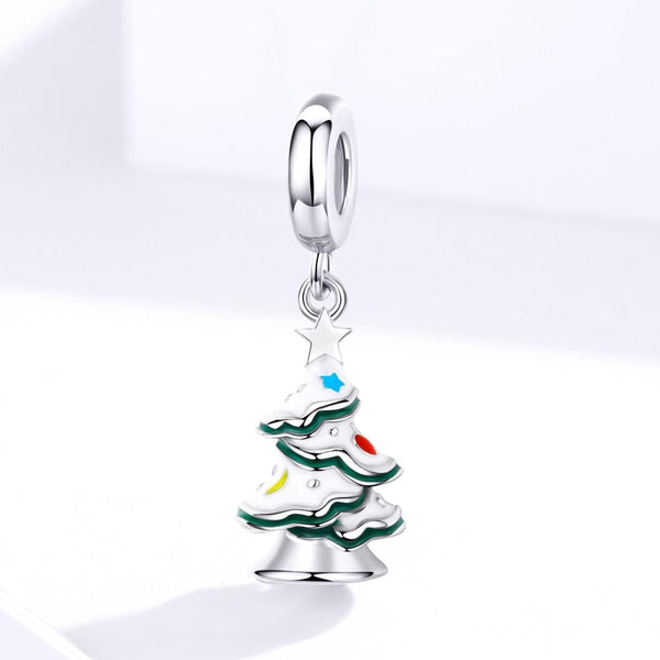 Christmas Tree Enamel Platinum Plated Sterling Silver Bead Charm Bracelet Necklace