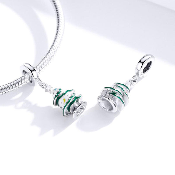 Christmas Tree Enamel Platinum Plated Sterling Silver Bead Charm Bracelet Necklace
