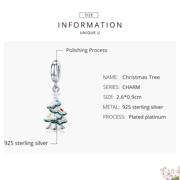 Christmas Tree Enamel Platinum Plated Sterling Silver Bead Charm Bracelet Necklace