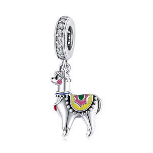 Llama Alpaca Enamel Sterling Silver Zircon CZ Bead Charm Bracelet Necklace