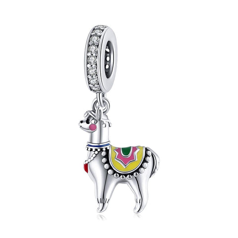 Llama Alpaca Enamel Sterling Silver Zircon CZ Bead Charm Bracelet Necklace