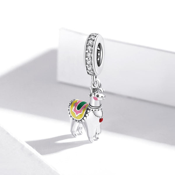 Llama Alpaca Enamel Sterling Silver Zircon CZ Bead Charm Bracelet Necklace