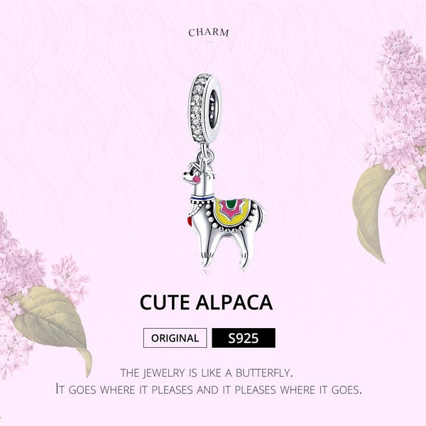 Llama Alpaca Enamel Sterling Silver Zircon CZ Bead Charm Bracelet Necklace