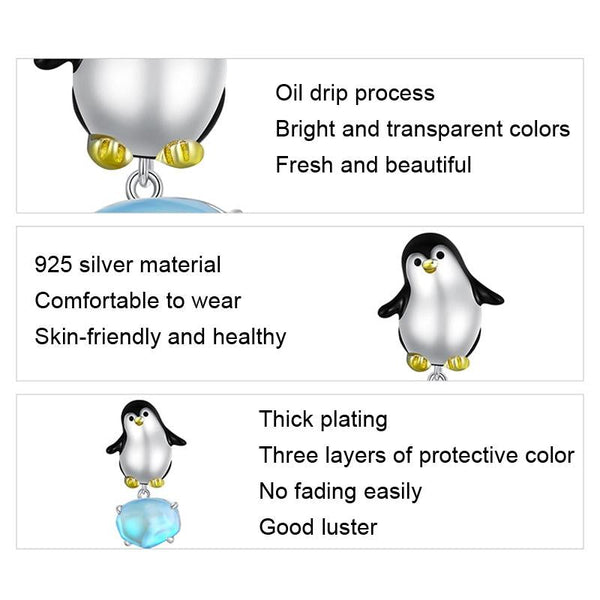 Penguin Iceberg Enamel Sterling Silver Bead Charm Bracelet Necklace Pendant