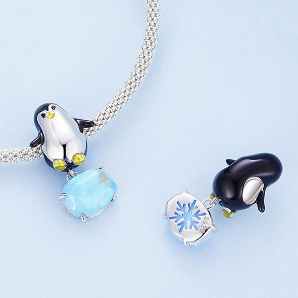 Penguin Iceberg Enamel Sterling Silver Bead Charm Bracelet Necklace Pendant