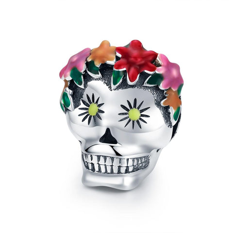Colourful Mexican Skull Enamel Sterling Silver Bead Charm Bracelet Necklace