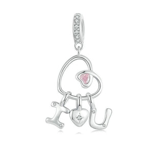 I Love You Heart Sterling Silver Zircon CZ Bead Charm Bracelet Necklace