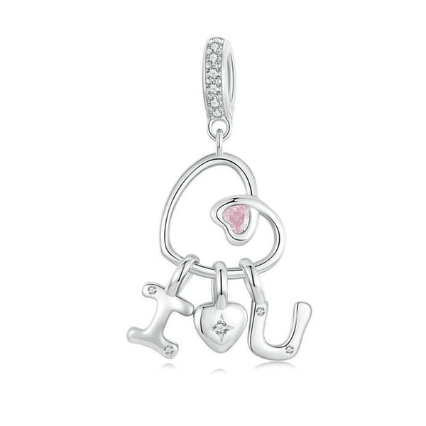 I Love You Heart Sterling Silver Zircon CZ Bead Charm Bracelet Necklace