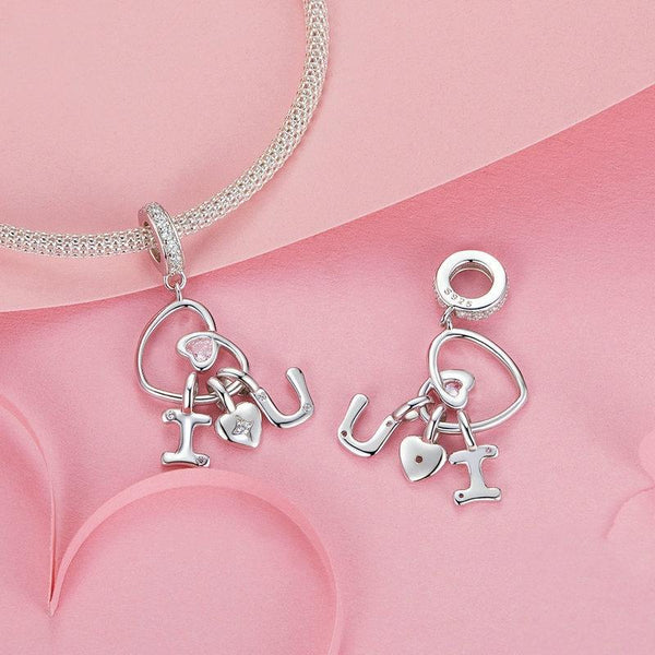 I Love You Heart Sterling Silver Zircon CZ Bead Charm Bracelet Necklace