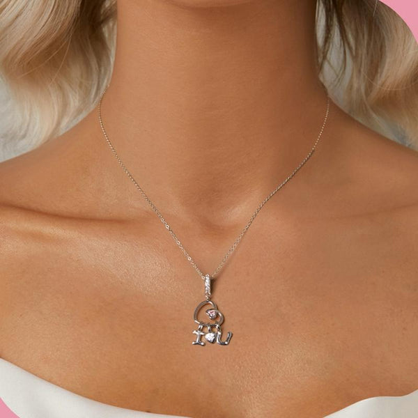 I Love You Heart Sterling Silver Zircon CZ Bead Charm Bracelet Necklace