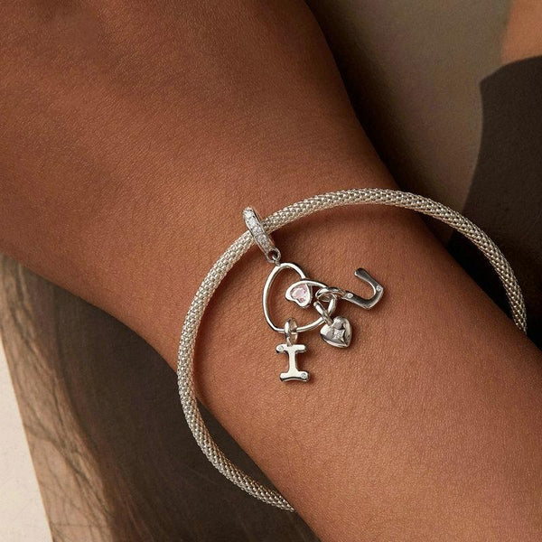 I Love You Heart Sterling Silver Zircon CZ Bead Charm Bracelet Necklace