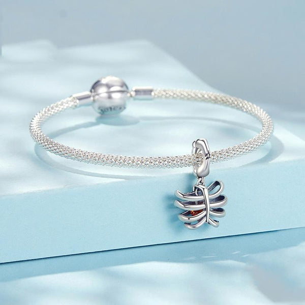 Rib Cage Heart Skeleton Sterling Silver Bead Charm Bracelet Necklace Pendant