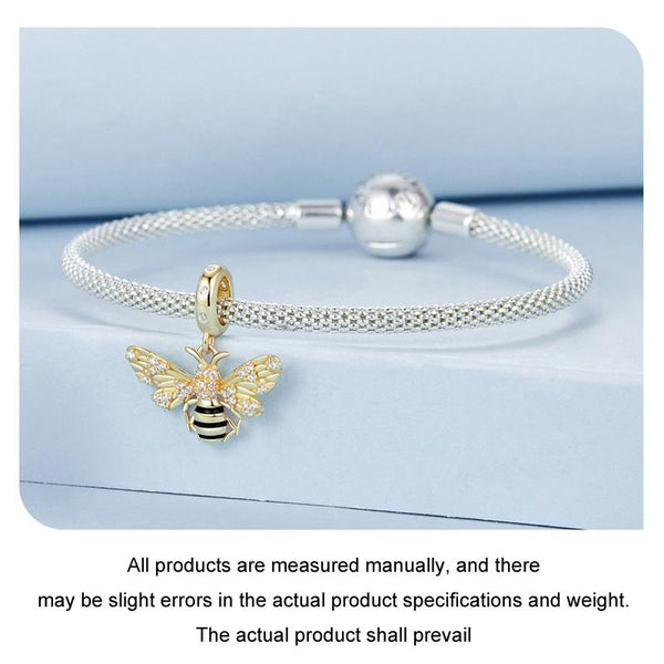 Bee Gold Plated Enamel Sterling Silver CZ Bead Charm Pendant Bracelet Necklace