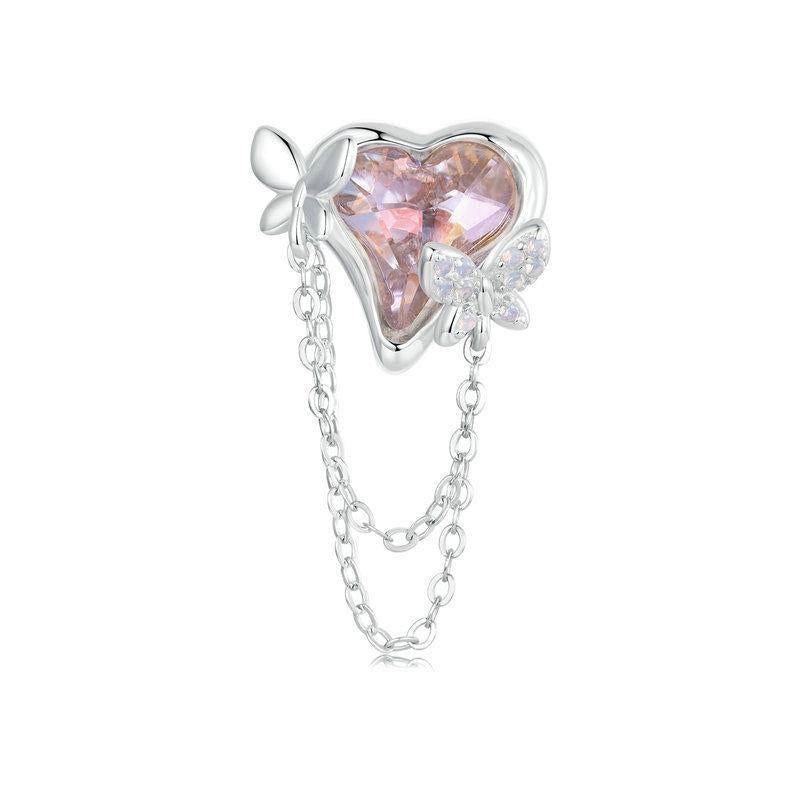 Crystal Heart Butterfly Sterling Silver Bead Charm Bracelet Necklace Pendant