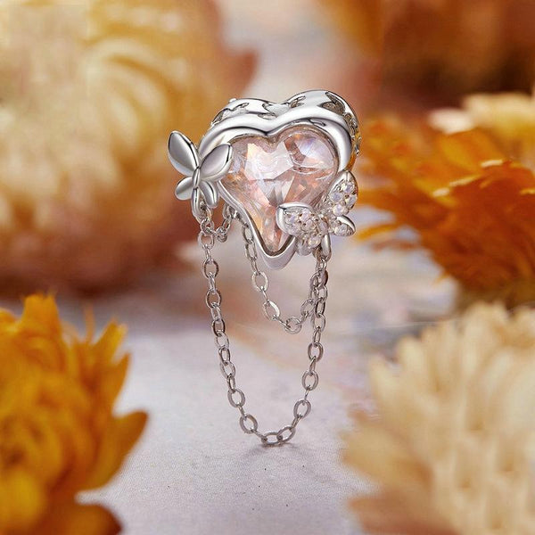 Crystal Heart Butterfly Sterling Silver Bead Charm Bracelet Necklace Pendant