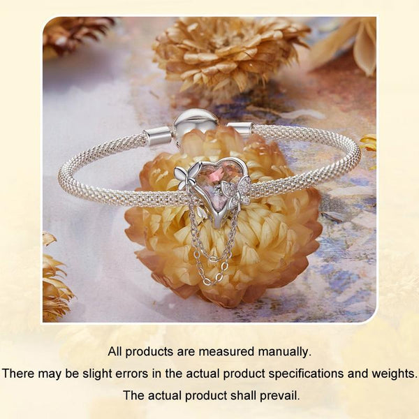 Crystal Heart Butterfly Sterling Silver Bead Charm Bracelet Necklace Pendant