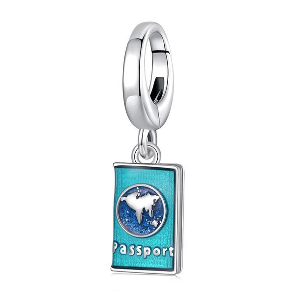 Passport Travel Enamel Sterling Silver Bead Charm Bracelet Necklace Pendant