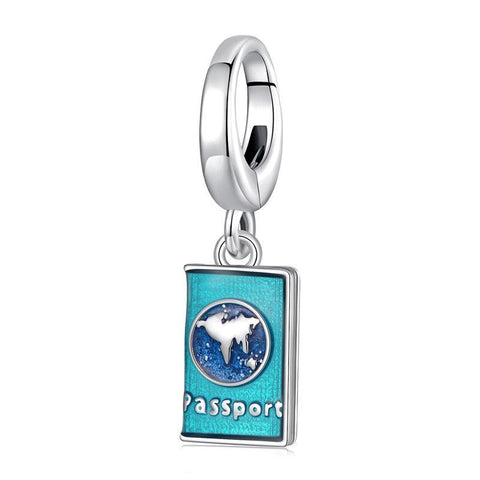 Passport Travel Enamel Sterling Silver Bead Charm Bracelet Necklace Pendant