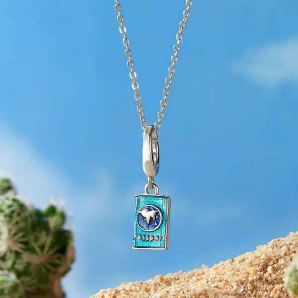 Passport Travel Enamel Sterling Silver Bead Charm Bracelet Necklace Pendant