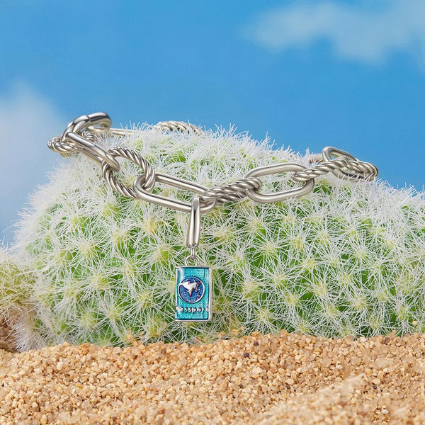 Passport Travel Enamel Sterling Silver Bead Charm Bracelet Necklace Pendant