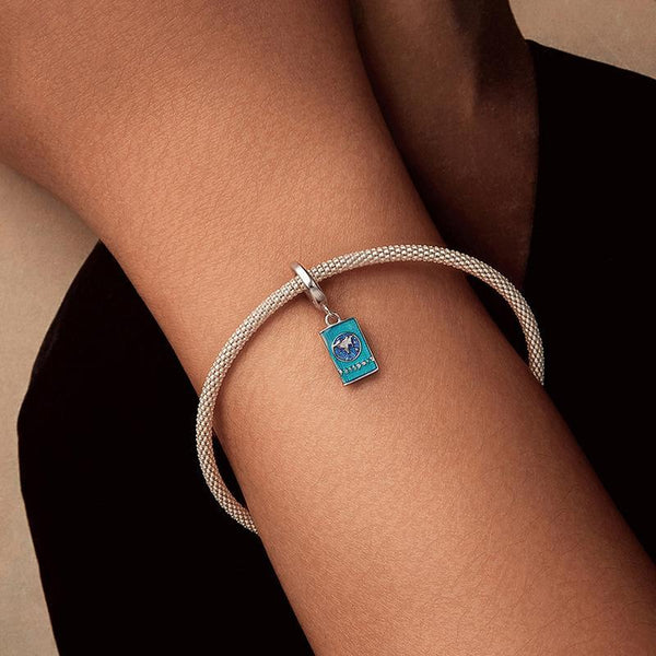 Passport Travel Enamel Sterling Silver Bead Charm Bracelet Necklace Pendant