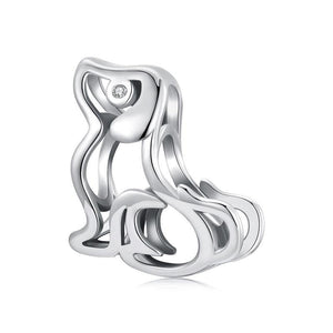 Cute Dog Sterling Silver Zircon CZ Bead Charm Bracelet Necklace