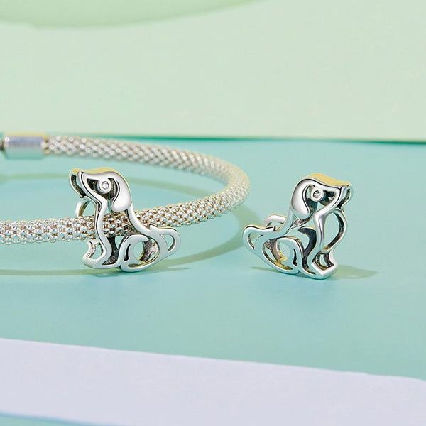 Cute Dog Sterling Silver Zircon CZ Bead Charm Bracelet Necklace