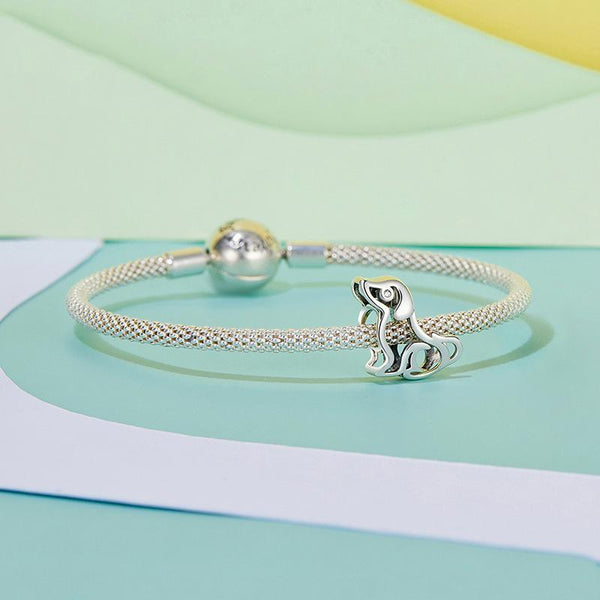 Cute Dog Sterling Silver Zircon CZ Bead Charm Bracelet Necklace